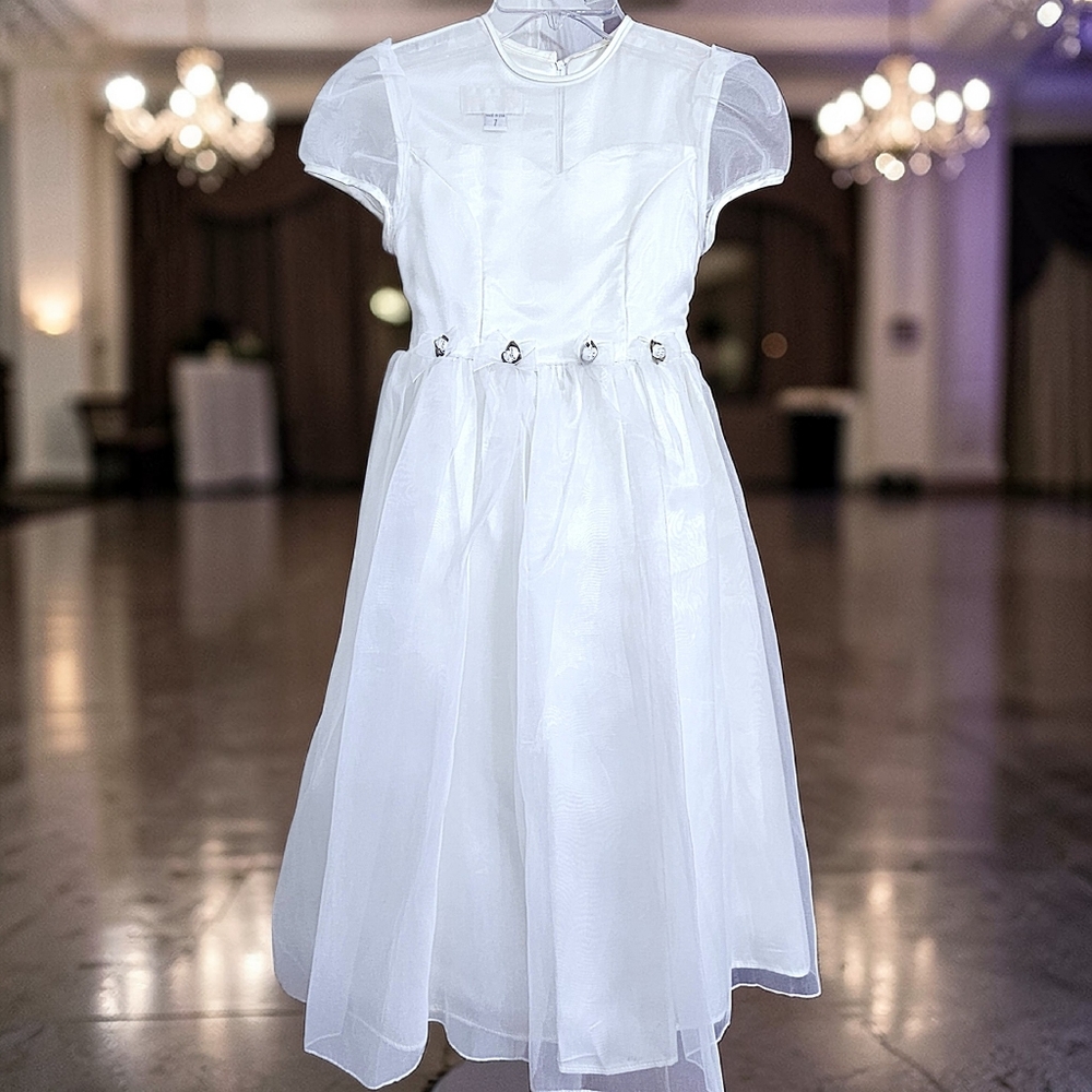 Jessica McClintock White Sweetheart Neckline Bows & Flowers Tulle Maxi Dress 7
